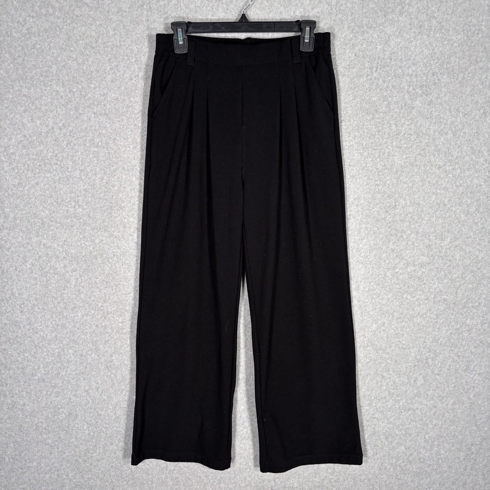 Heathyoga‎ Pleated Knit Dress Pants Medium Petite Wide Leg Minimal Quiet Luxury